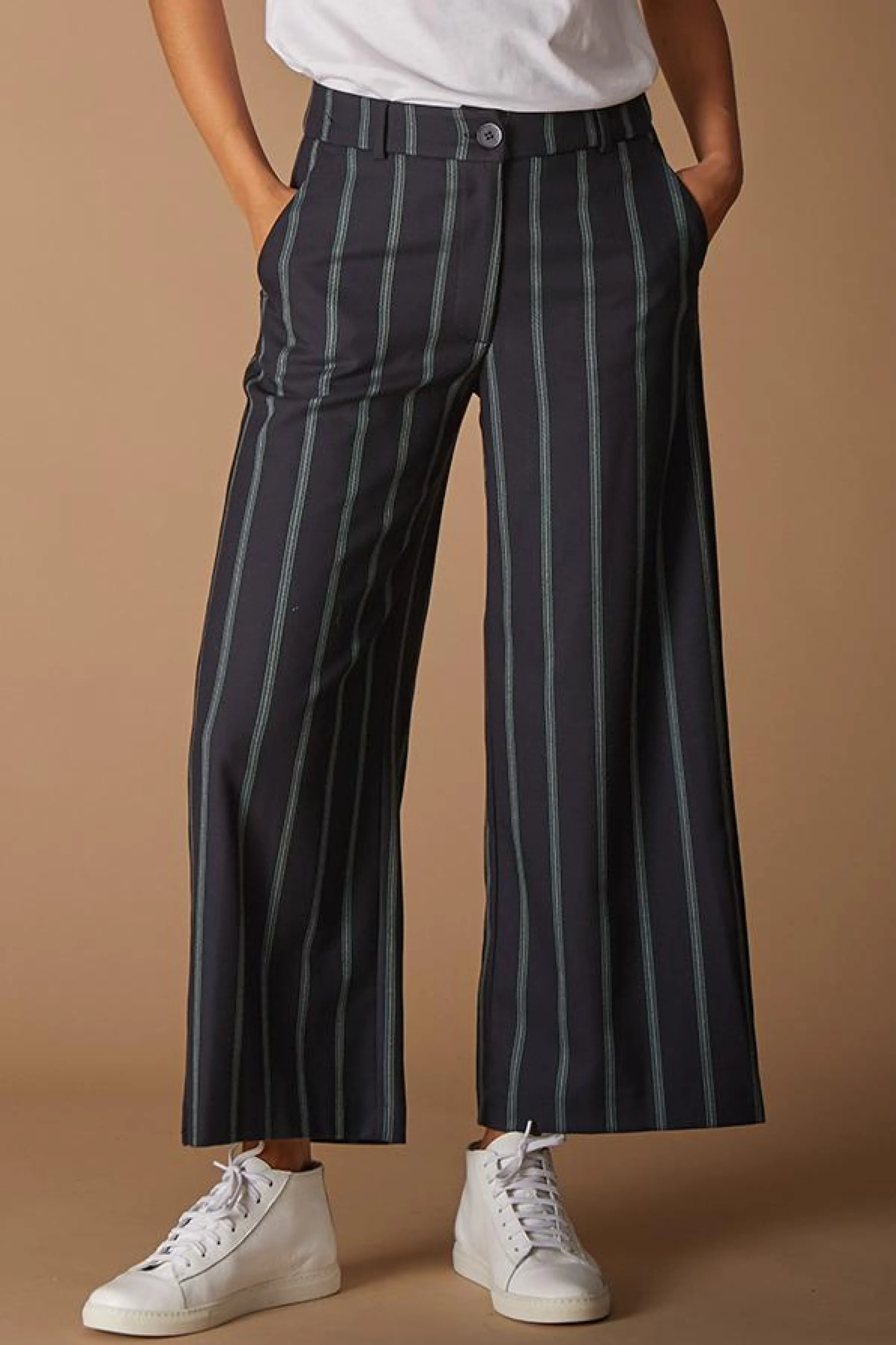 La Fée Maraboutée Pantalons<Pantalon large à rayures vertes - L/40 Bleu